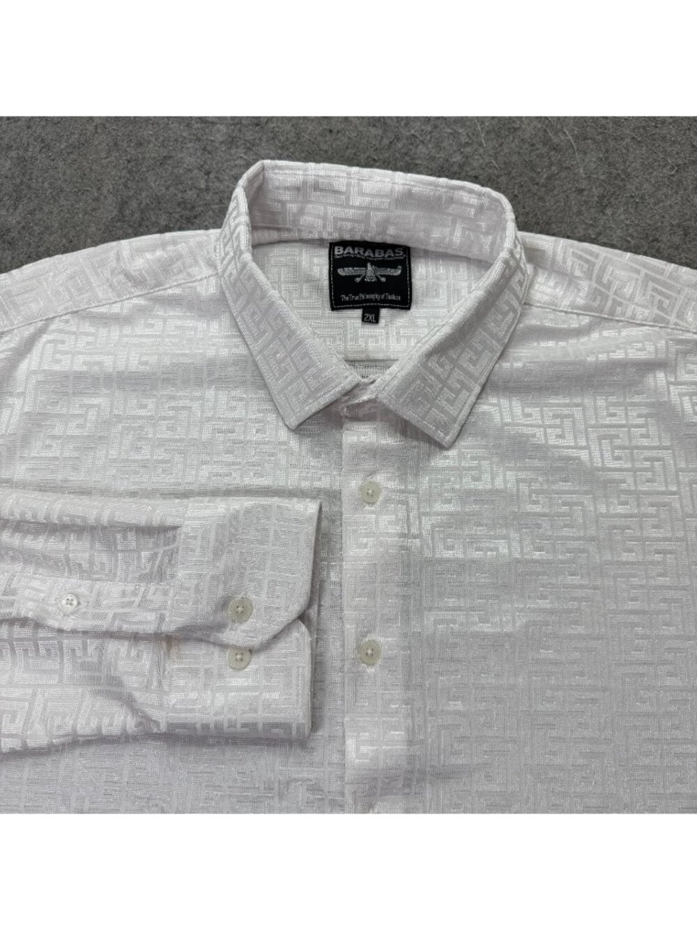 Barabas Shirt Men 2XL White Geometric Greek Key Pattern Slim Fit Long Sleeve